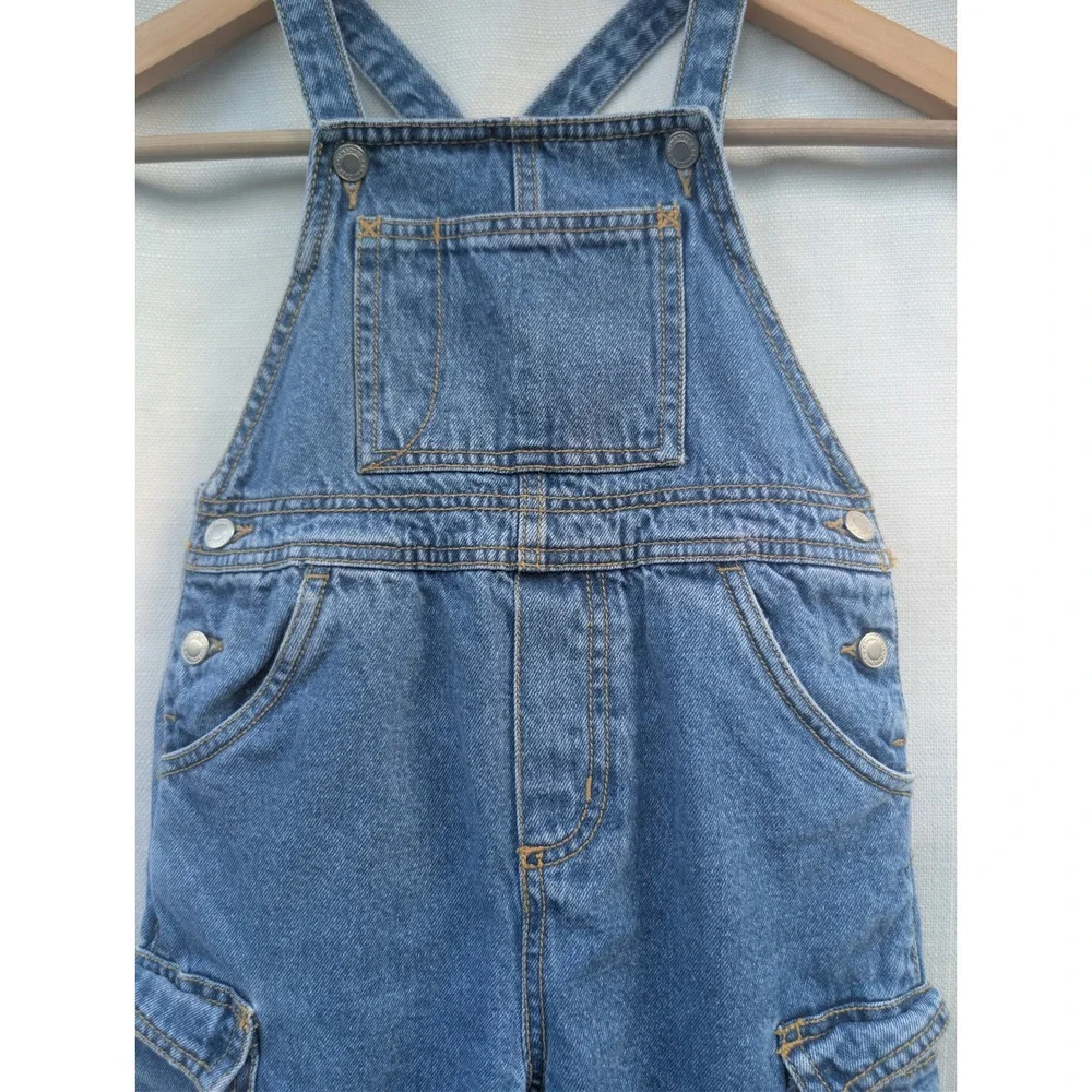 Vintage Gymboree Overalls Kids Size Small 2T 3T Blue Denim Cargo Rainbow Tag 90s